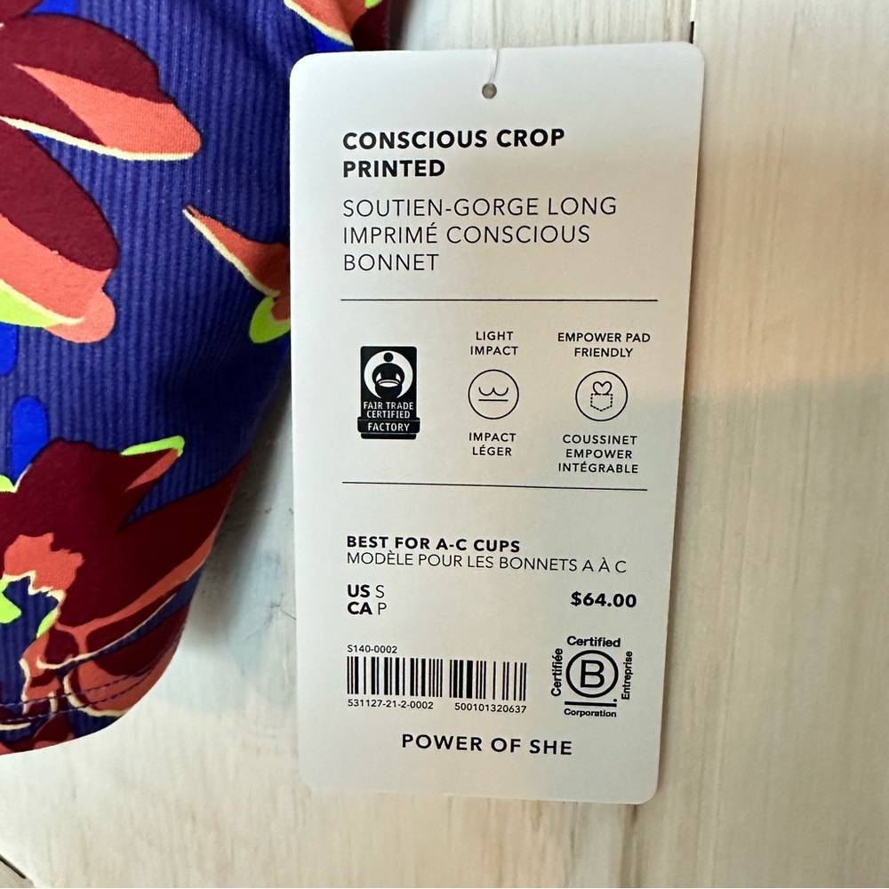 Athleta Conscious Crop‎ Top Blue Purple Floral Removable Pads NWT Bra Small - Picture 10 of 11